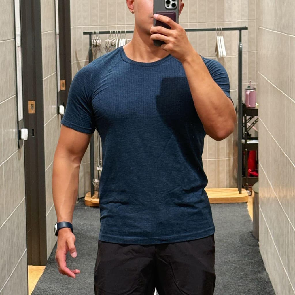 O mesmo estilo de Lu!Camiseta de manga curta de secagem rápida de Metal masculina esportes ao ar livre treinamento de Fi