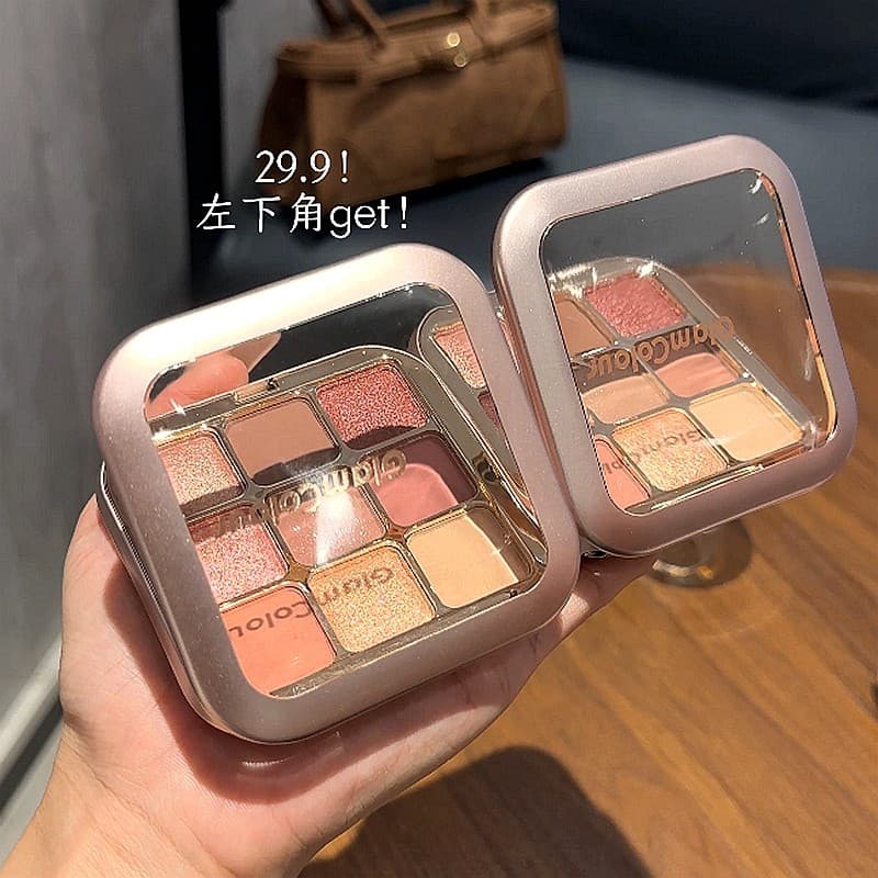 Glamcolor paleta de sombras de nove cores, uma paleta multiuso fosca perolada de alto valor, maquiagem rosa fumaça