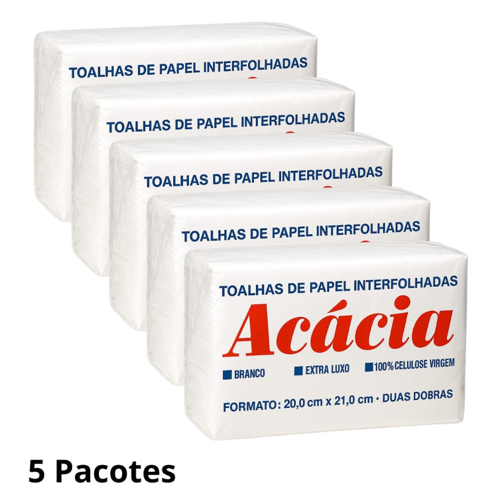 5 pacotes de Papel Interfolha Acacia 2 dobras 20x21 toalha