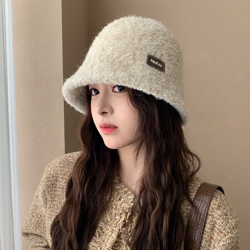 Chapéu balde feminino outono inverno High-End sentir grande circunferência da cabeça mostrando rosto pequeno cordeiro lã