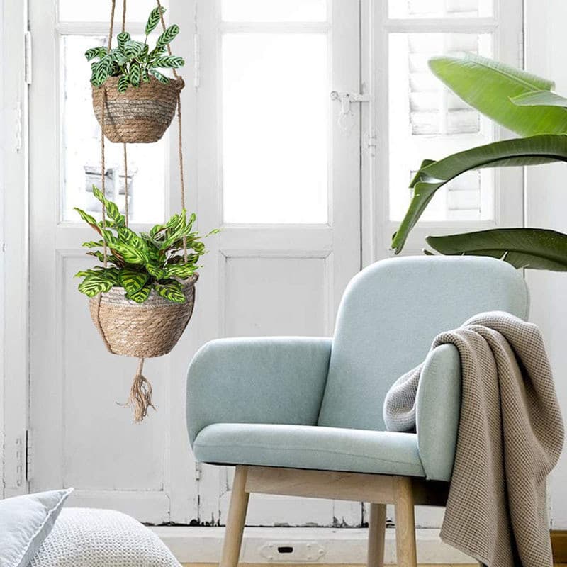 Cesta de suspensão de palha Natural vaso de flores planta interior pendurado vaso capa tecido planta decoração cesta orn