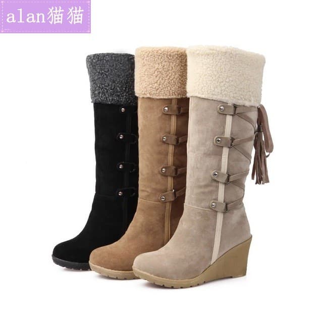Botas De Neve Femininas plus size 42 , Sapatos Quentes , Salto Cunha De Tamanho Grande