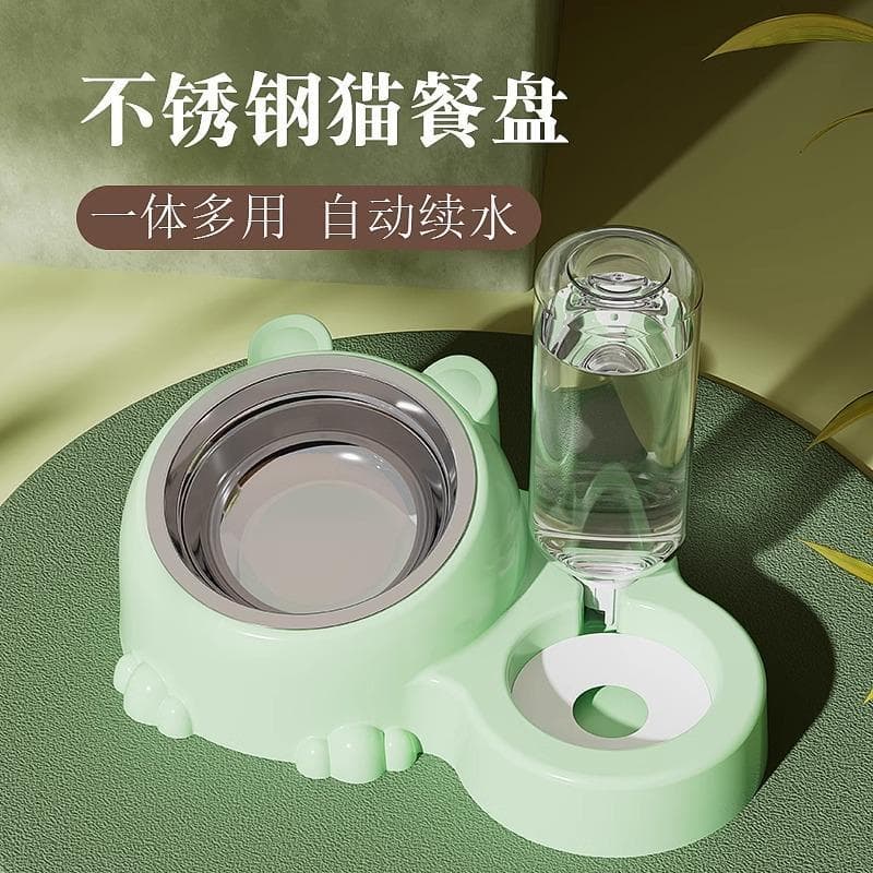Tigela dupla para gatos, tigela automática para comida de água potável, para cães e gatos, tigela de água Anti-to