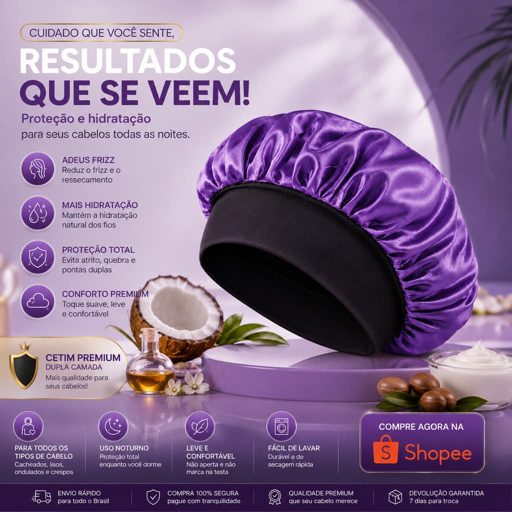 Touca Cetim Rosa com Faixa Larga Confortável Proteção Noturna