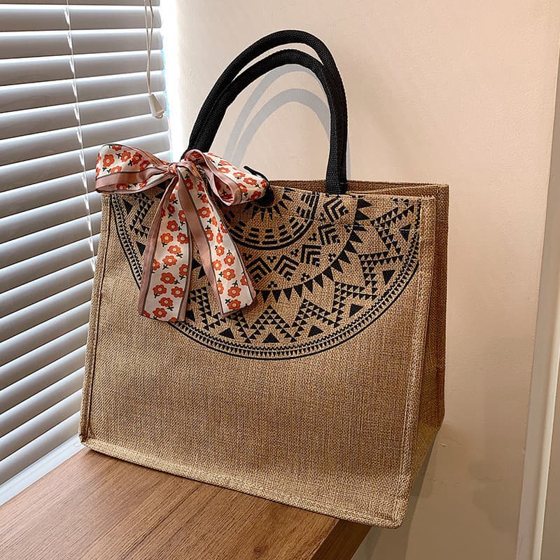Bolsa de linho bolsa feminina 2024 novo estilo simples sacola de grande capacidade trabalho Commuter bolsa de lona