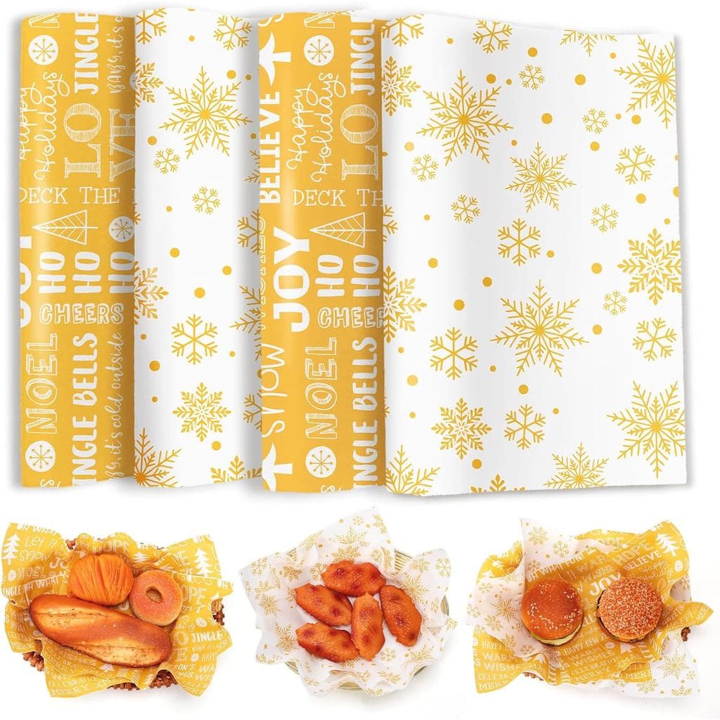 200 Folhas de Papel Cera para Alimentos, Papel para Embalar Sanduíches, Folhas de Papel Amarelo Impermeável com Flocos d