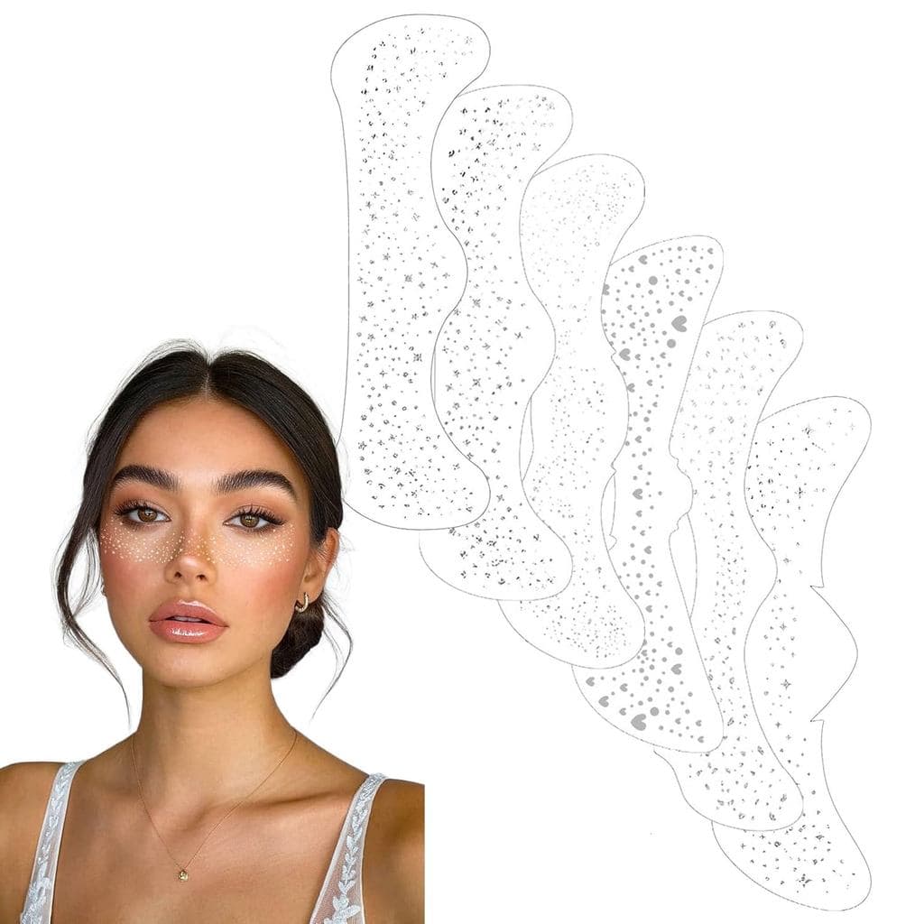 6 Peças de Tatuagens Temporárias de Glitter para o Rosto - Sardas Prateadas Brilhantes de 6,14x1,97 polegadas para Maqui