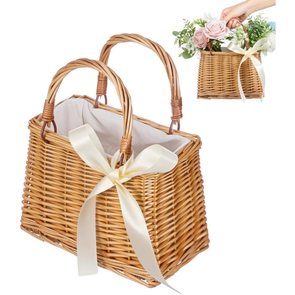 Bolsa de Rattan PRETYZOOM Pequena, Cesta Decorativa Trançada com Alça, Portátil para Festas e Decoração de Casa, 10.82X9
