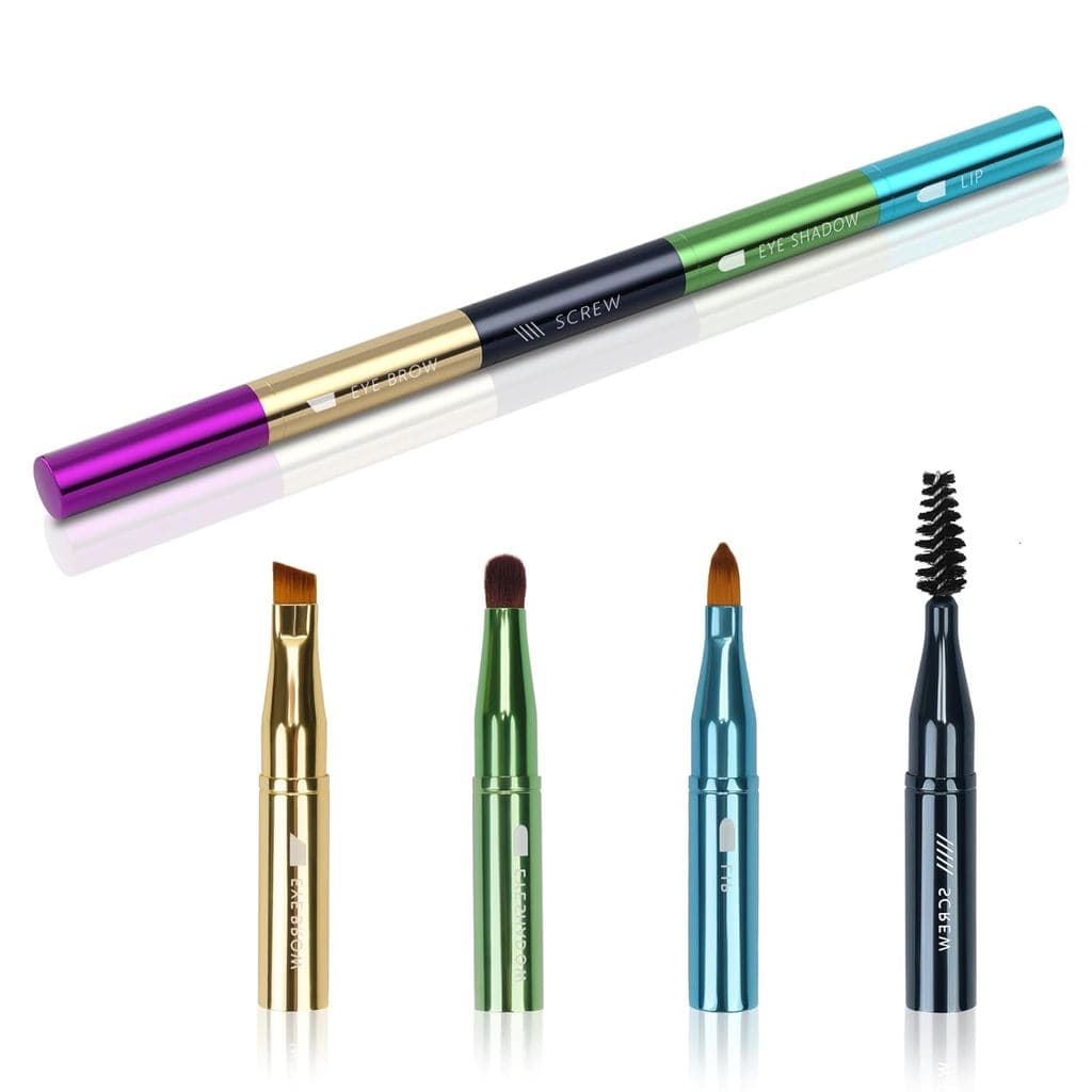 Pincel de Maquiagem 4 em 1 Unaone - Pincel para Batom, Sobrancelha, Sombra, Pincel Espiral para Sobrancelha, Portátil, D