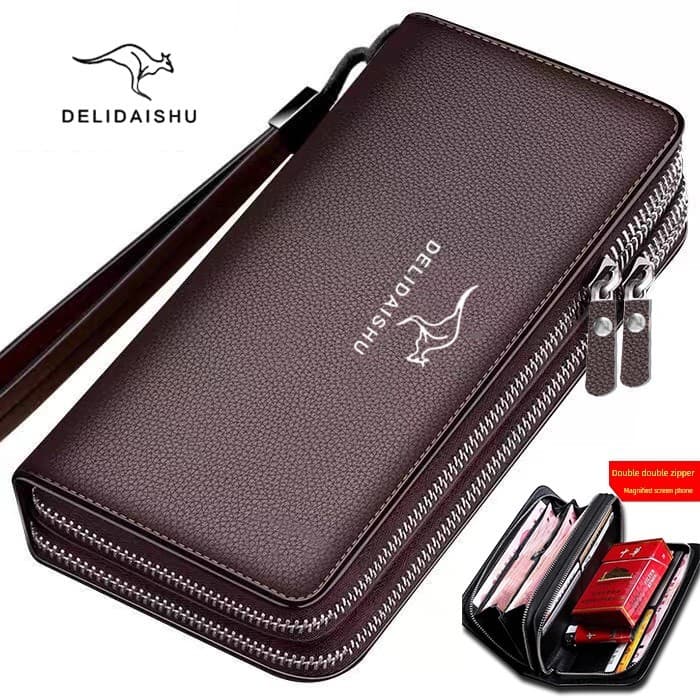 carteira masculina com ziper carteira masculina 2026 novo estilo longo estilo duplo zíper carteira passaporte masculino
