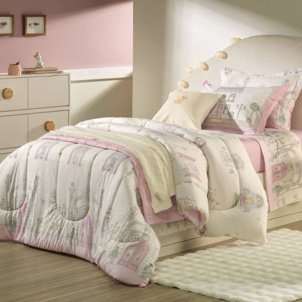 Kit Cama Flory 100% Algodão Percal 200 Fios | Jogo de Cama 4 Peças Casal e Solteiro + Edredom Dupla Face