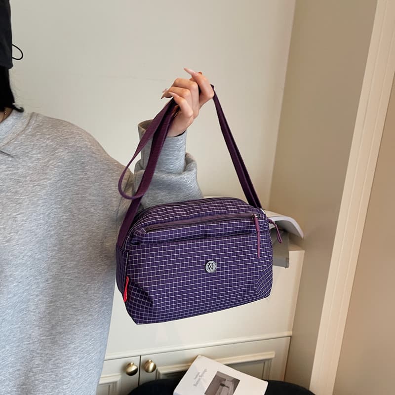 Estilo japonês coreano padrão pequeno quadrado saco de ombro feminino saco do mensageiro moda All-Match leve roxo saco