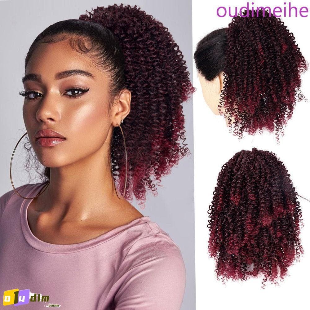 Rabo De Cavalo Afro Com Cordão OUDIMEIHE , Peças De Cabelo Encaracolado E Curto Resistente Ao Calor , Faixa