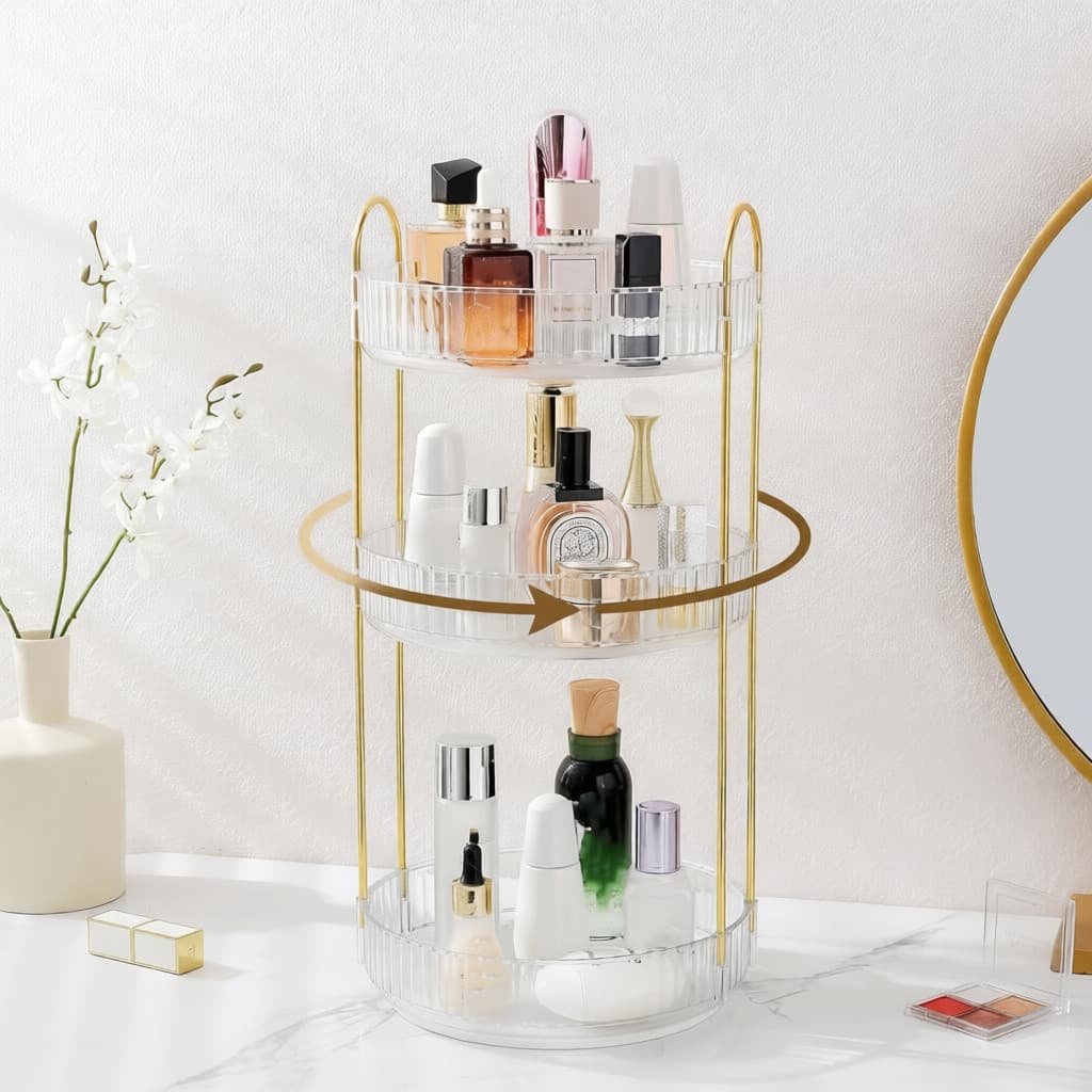 Organizador de Maquiagem Giratório 360 Suporte Multiuso 3 Andares Cosméticos e Perfumes