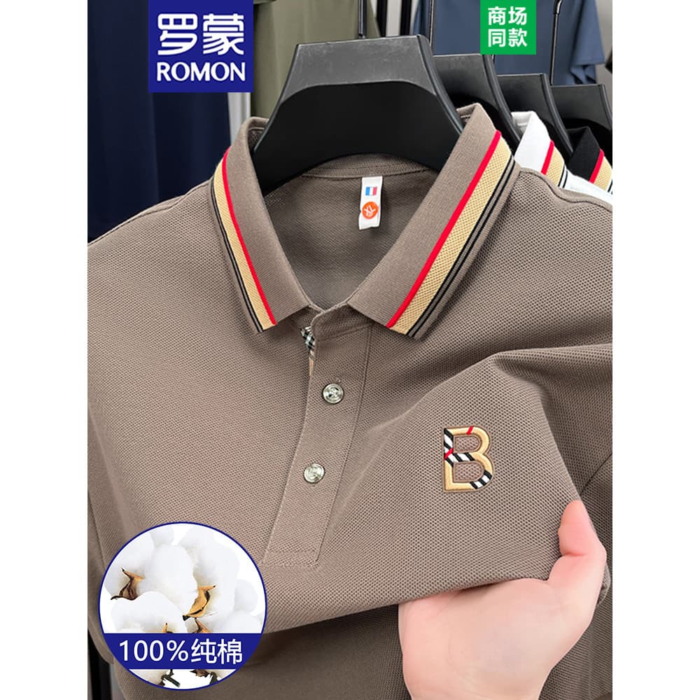 Lomon 100% algodão lapela camiseta de manga curta masculina 2025 verão novo estilo negócios Casual pai respirável camisa