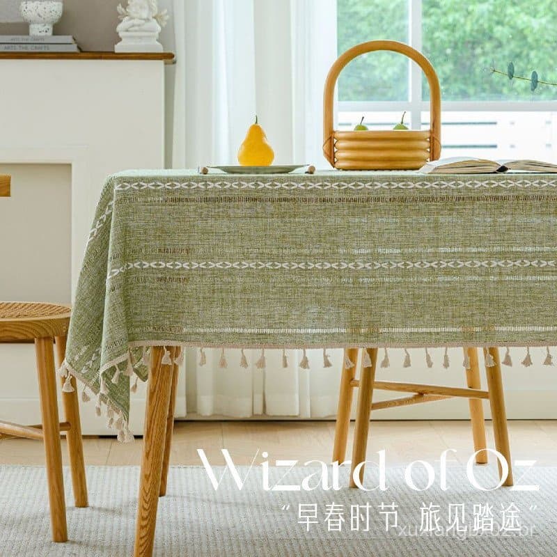 Toalha de mesa com padrão jacquard e detalhes vazados, toalha de mesa à prova de poeira de cor sólida, capa decorativa a