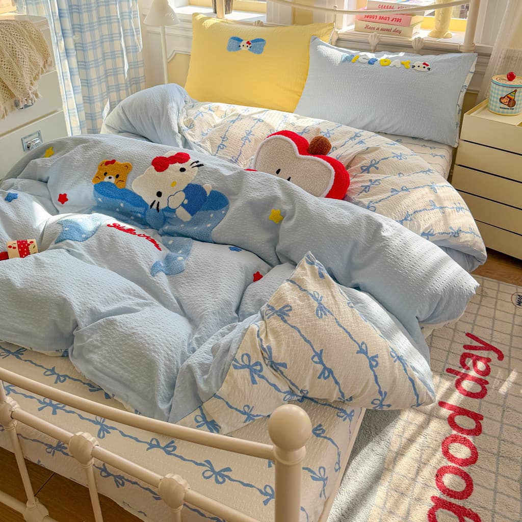 Ins Cartoon Hello Kitty kt toalha bordada capa de edredão conjunto de quatro peças classe A estilo princesa lençol dormi