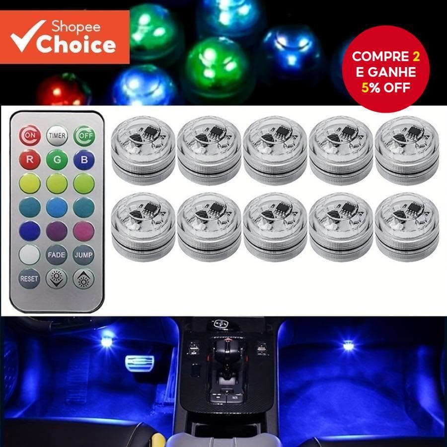 Adesivo Sem Fio LED Luz Ambiente Interior Do Carro Controle Remoto Lâmpada De Teto Alimentada Por Bateria