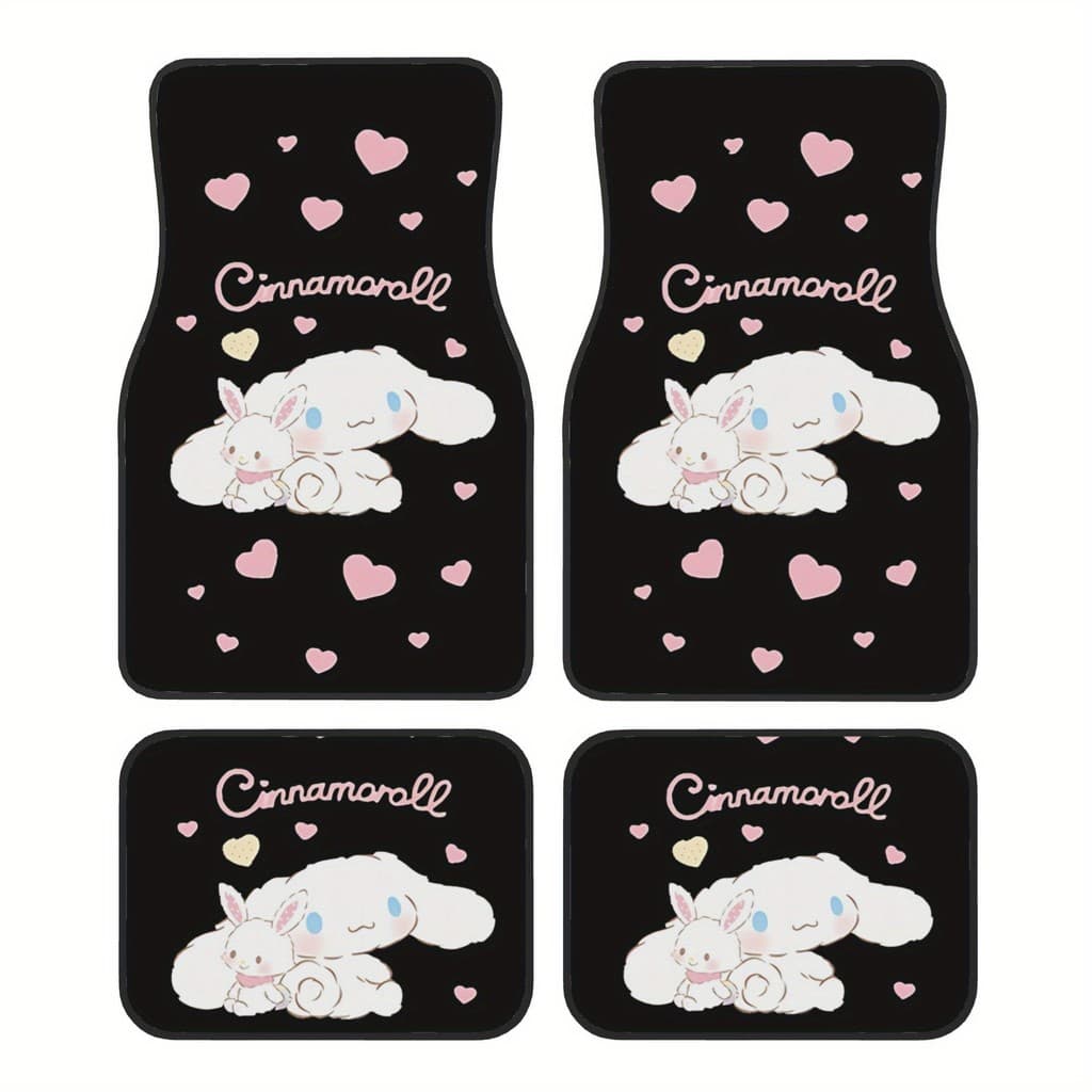 Tapete antiderrapante Sanrio de 4 unidades, design humorístico de coelho e em formato de coração, carro de poliéster ant