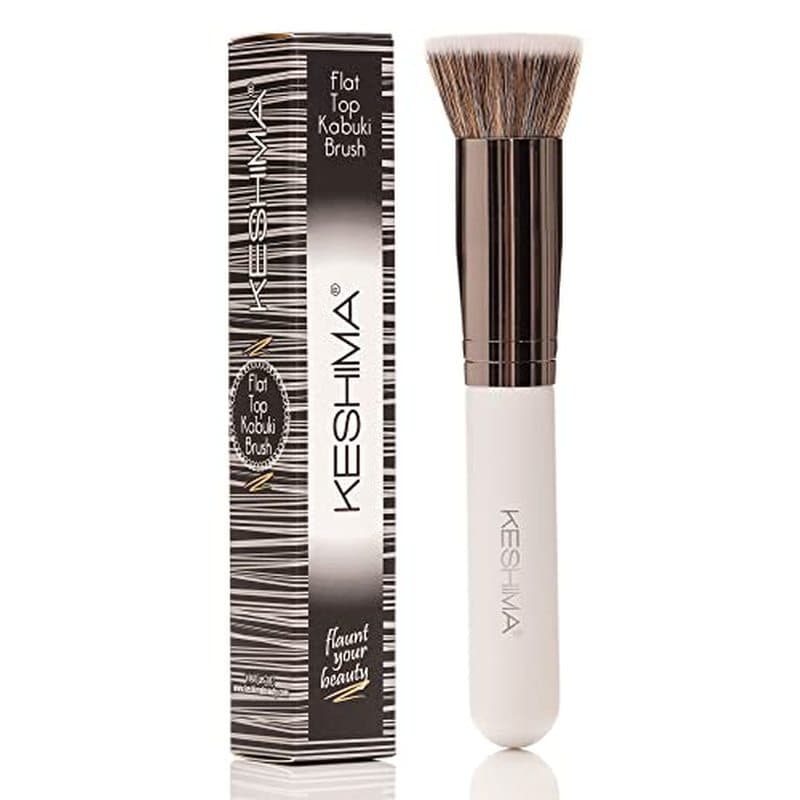 Pincel Grande De Base Kabuki De Topo Plano Da Keshima-De Maquiagem Premium Para Líquido , Creme E Pó-Polimento , Mistura
