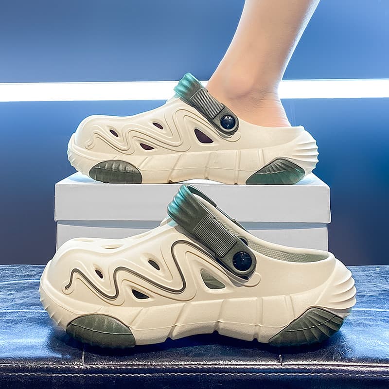 Hole Shoes Masculino Verão Exterior Desgaste Antiderrapante Resistente ao Desgaste Sola Grossa Toe-coberto Chinelos Masc