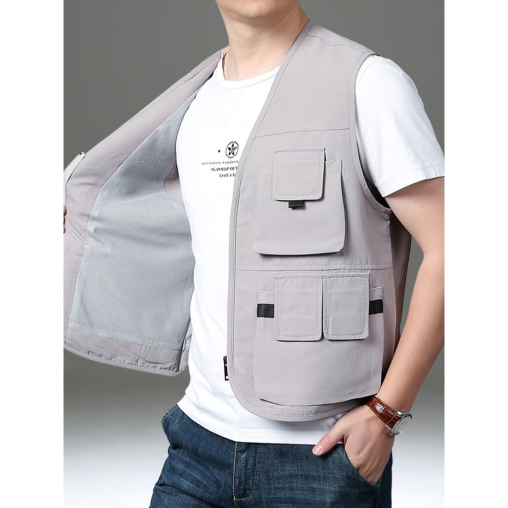 Colete fino de verão masculino solto de secagem rápida sem mangas colete americano Multi-bolso ferramentas Casual colete