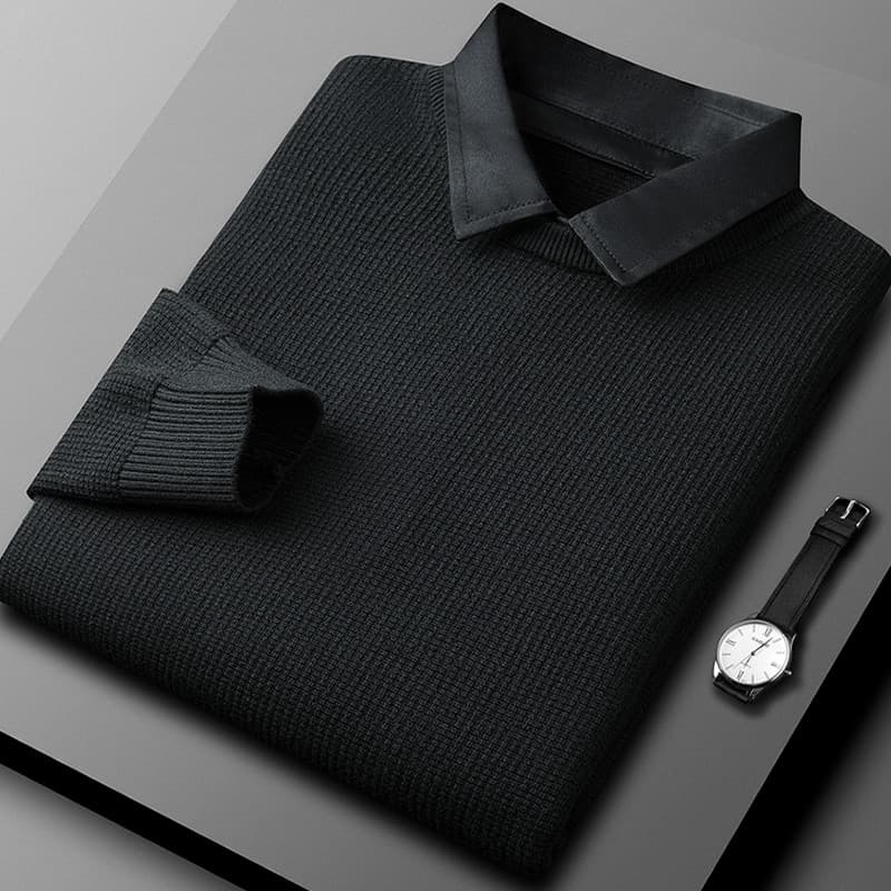 Outono inverno engrossado camisola de manga comprida camisola masculina falso camisola de duas peças camisa gola luz neg