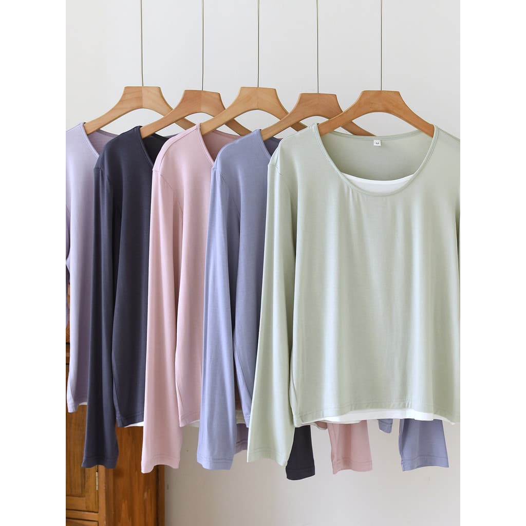 Novo estilo de pijama Modal de manga comprida feminino Tops de uma peça High-End pode usar fora da primavera verão nova