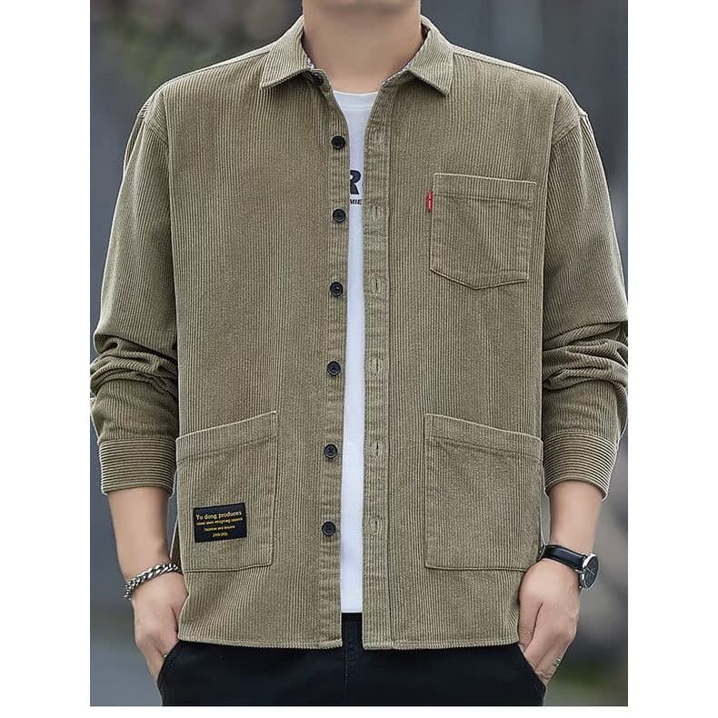 Primavera outono veludo de manga comprida camisa Casual jaqueta masculina Multi-bolso solto bonito All-Match Retro camis