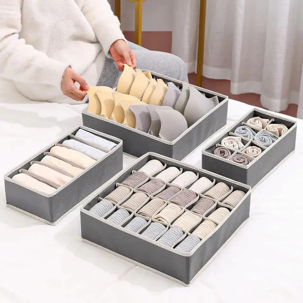 Kit 4 Peças Organizador de Gaveta para Meias, Sutiãs e Roupas Íntimas – Colmeia Organizadora para Armário