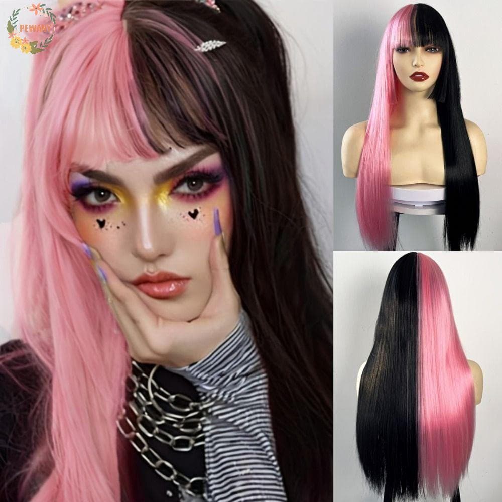 PEEWANY1 Peruca Longa Yaki Reta , De Franja Fofa De 28 Polegadas Cosplay Realista De Halloween