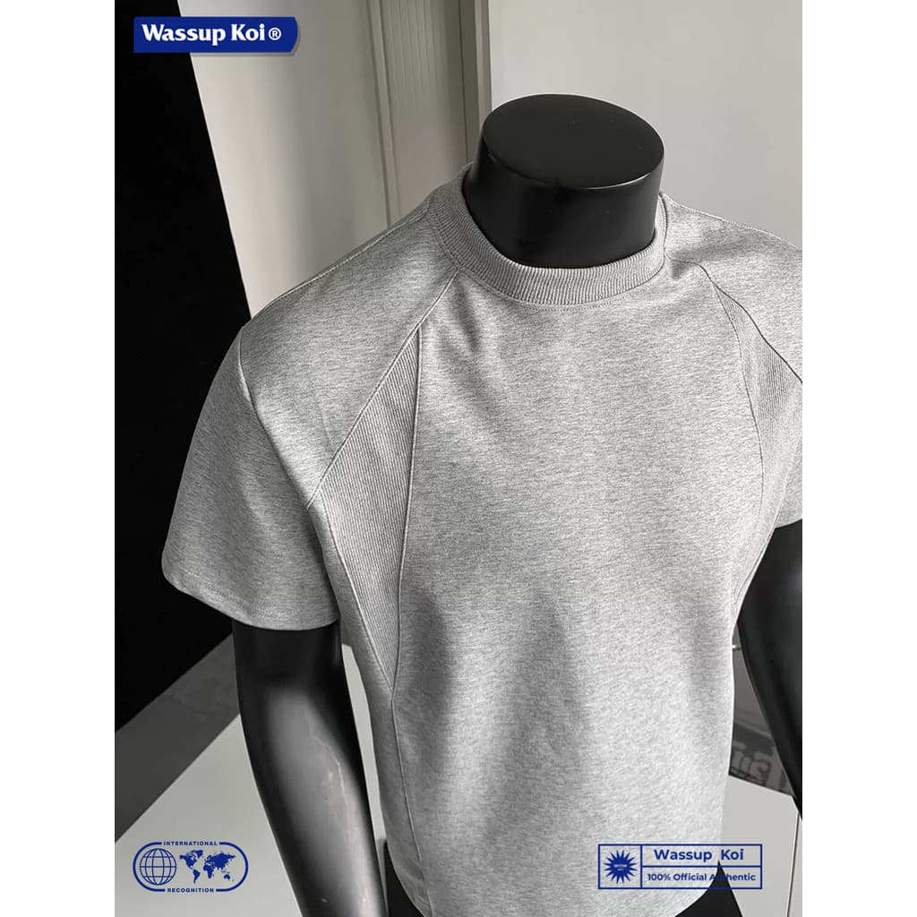 WASSUP KOI Camiseta masculina de manga curta com costura pesada, verão, gola redonda, solta, respirável, camisa de fundo