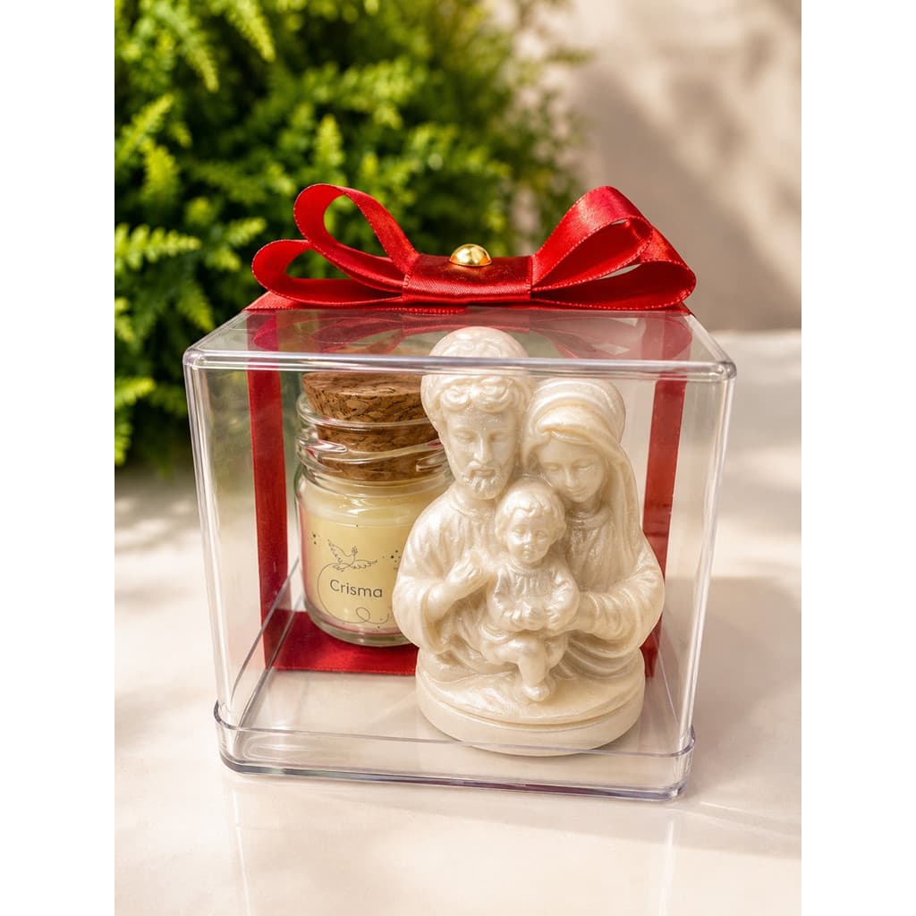 Kit Lembrancinha Mini Imagem Sagrada Família e Vela aromática