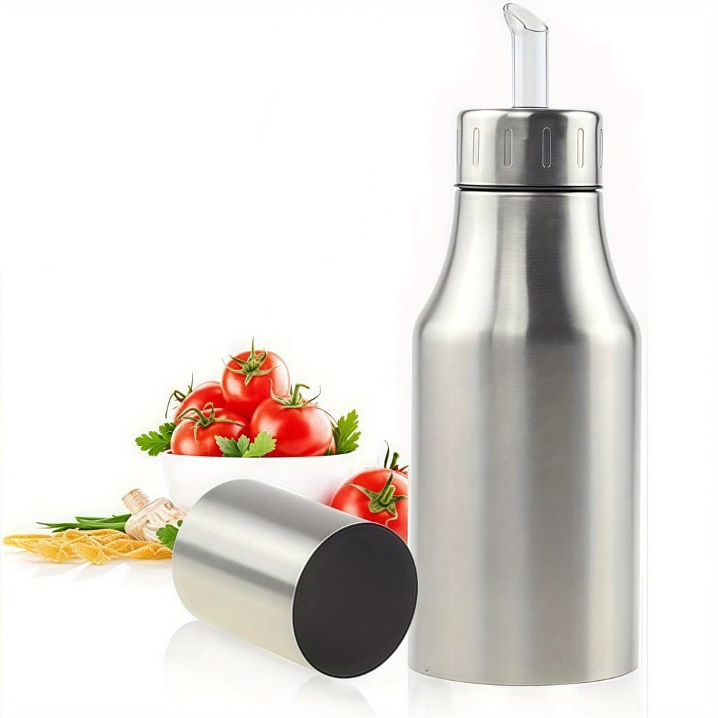 1 garrafa de óleo de aço inoxidável com tampa de palha - pote de óleo de cozinha antiferrugem durável, adequado para coz