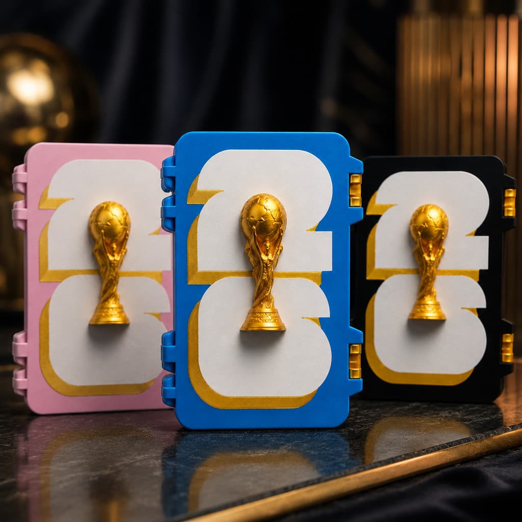 Porta Figurinha Copa 2026 com Troféu em Relevo Estojo para Figurinhas e Cartinhas Caixa Organizadora Premium