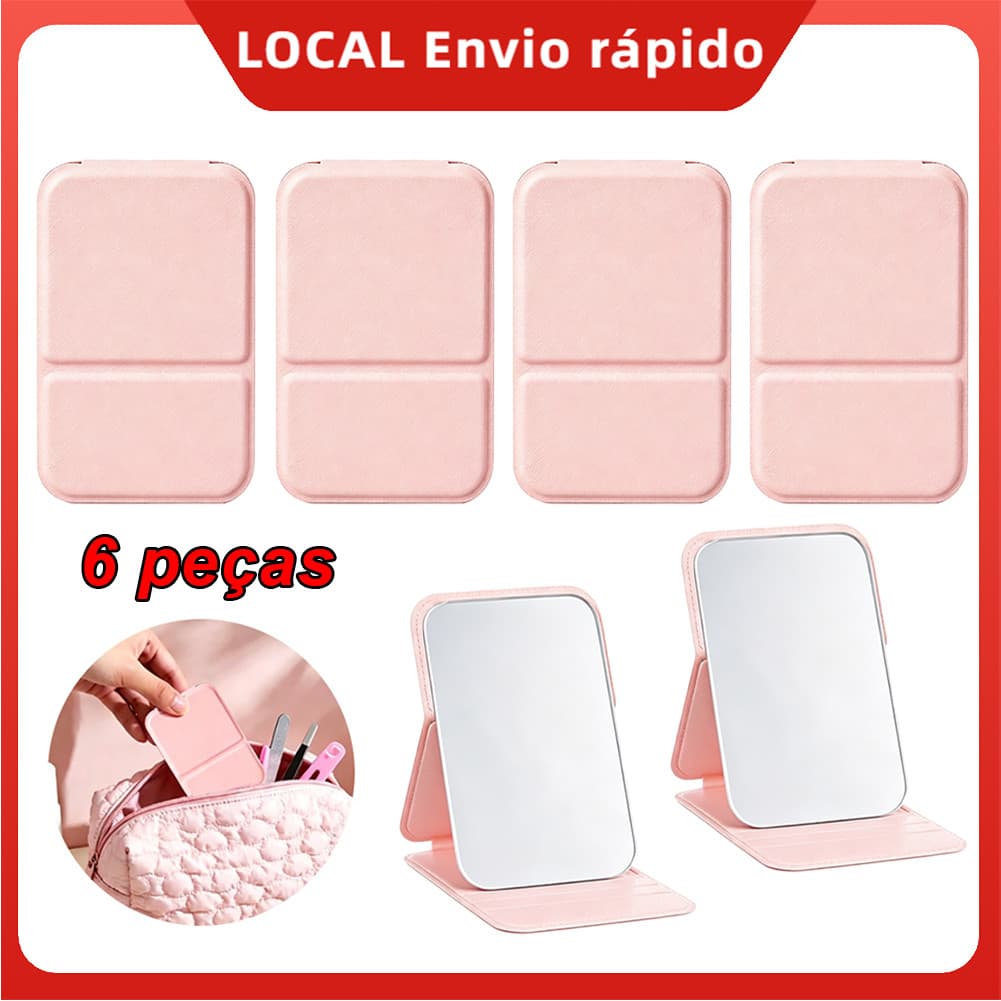 6 Peças Espelho de Maquiagem Dobrável Portátil Rosa – compacto, levíssimo, para necessaire e mochila