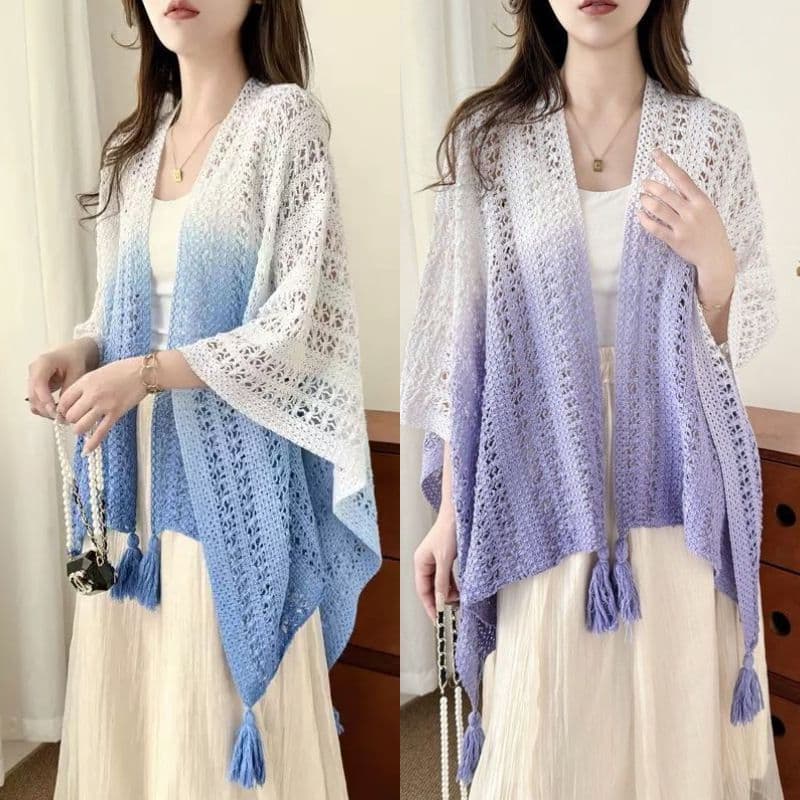 Novo gradiente oco xale de malha High-End estilo étnico viagem Tie-Dye ar condicionado xale feminino manto exterior