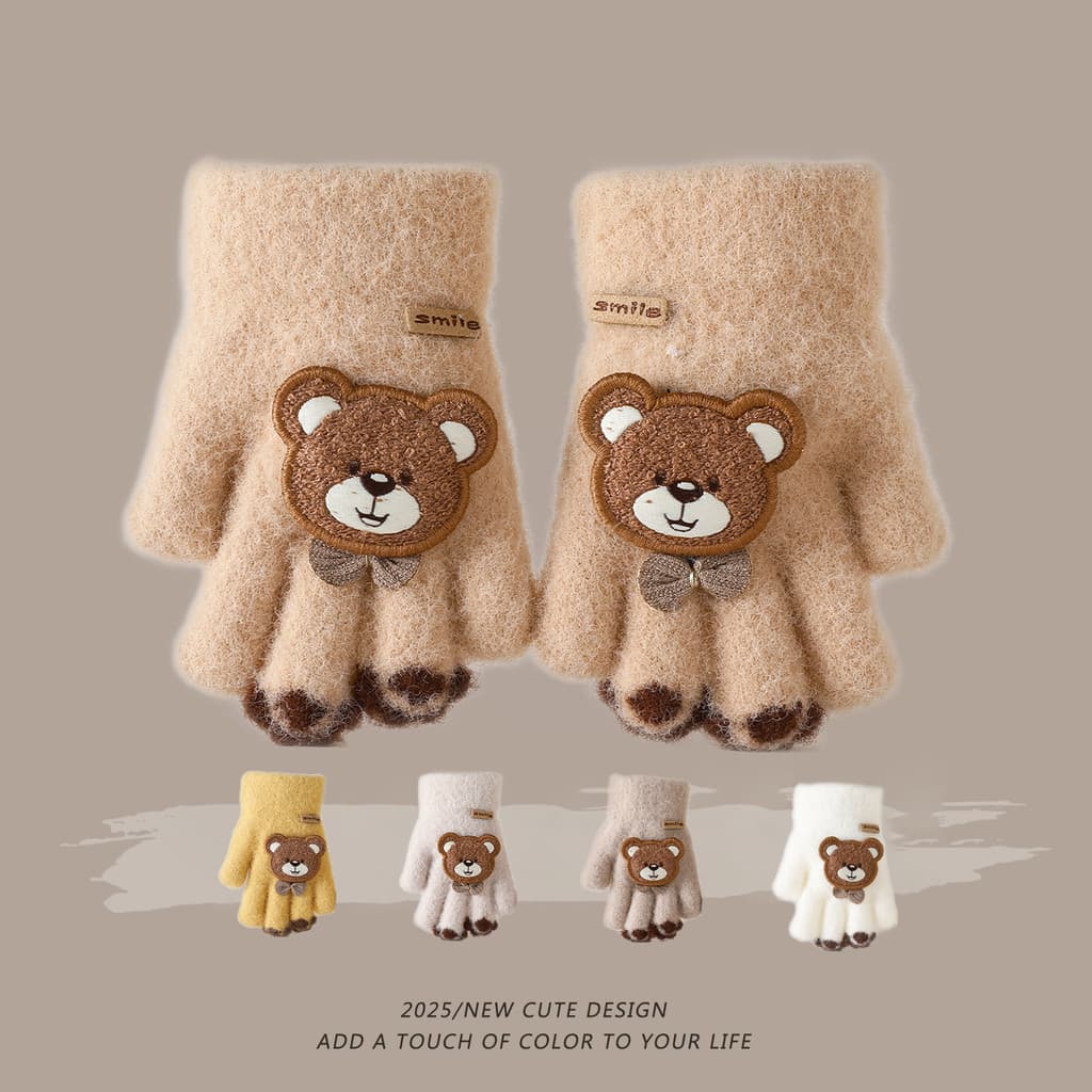 Bonito urso crianças luvas 3-6 anos de idade cinco dedos bebê inverno meninos meninas crianças estudantes engrossado que