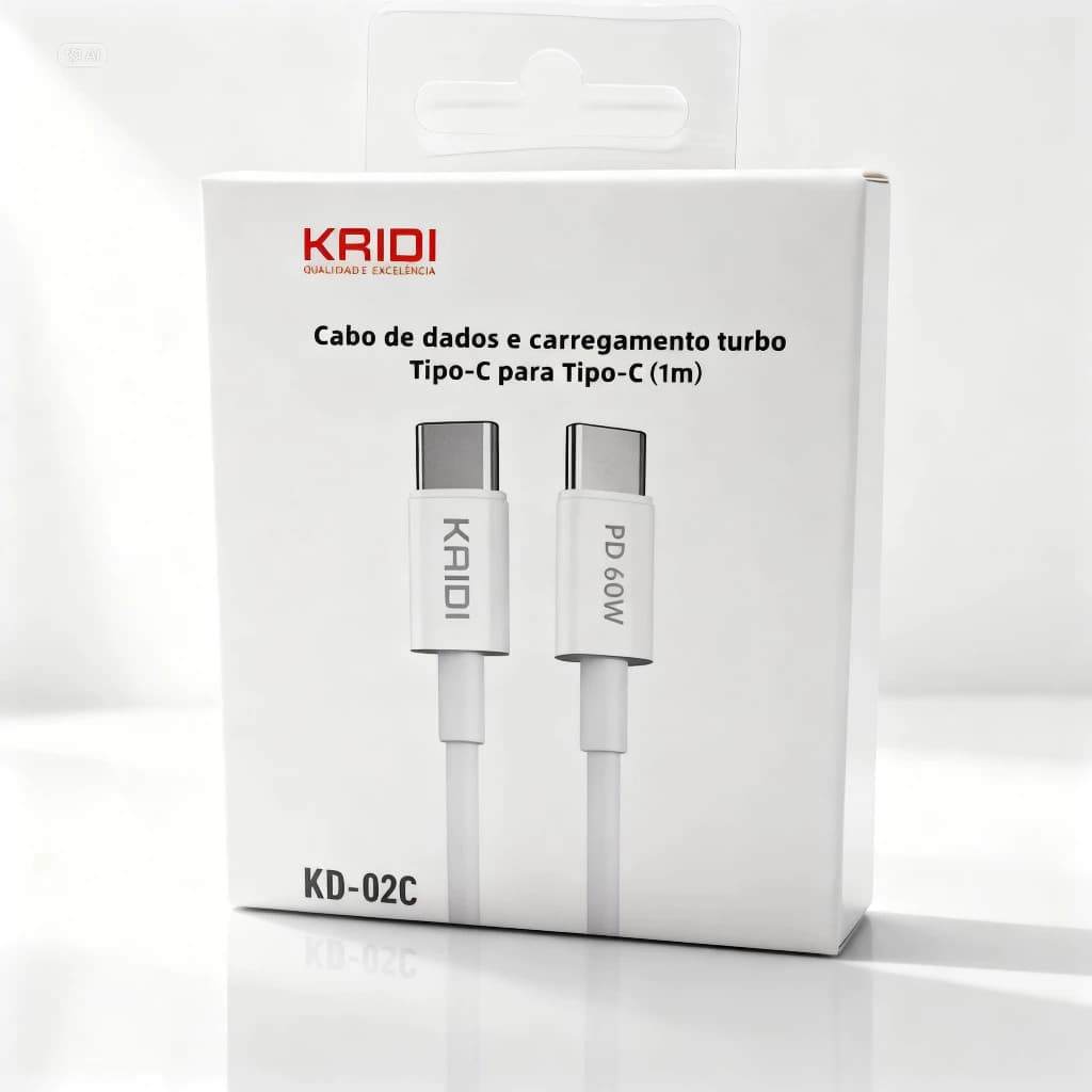 Cabo KAIDI PD 60W Tipo-C 1m | Carregamento Turbo Rápido e Durável