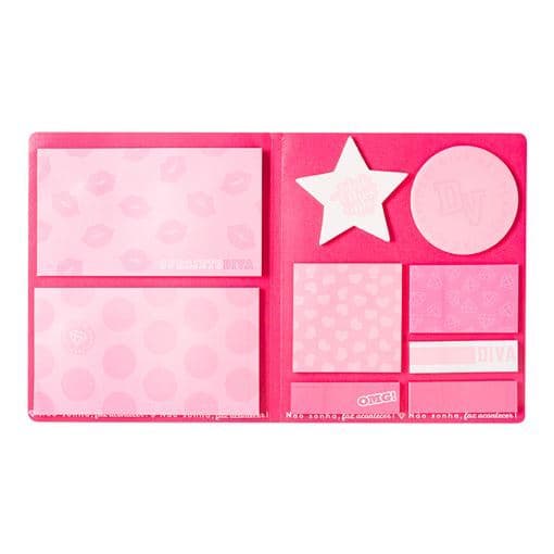 Cartela com 9 Blocos de Notas Adesivas - Diva College - Sticky Notes - Post It - Postite