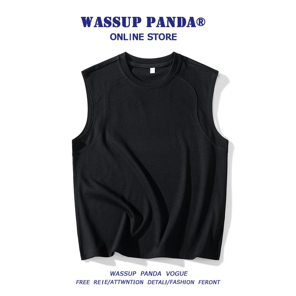WASSUP PANDA Colete esportivo sem mangas de verão masculino moderno solto Casual treinamento Fitness camiseta de basquet