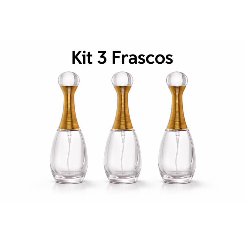 Kit 3 Frascos Princesa Dourado Luxo Transparente Spray Essências 25ml