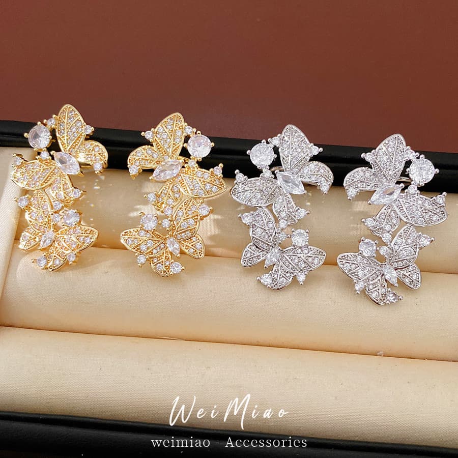 Punhos De Orelha De Borboleta De Zircônia Com Agulha De Aço Banhado A Ouro 18K , Brincos Elegantes De Luxo Para Mulheres