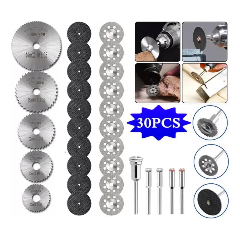 Kit 30 Discos De Corte Mini Serra Furadeira Parafusadeira Micro Rectifica Madeira Metal Plastico