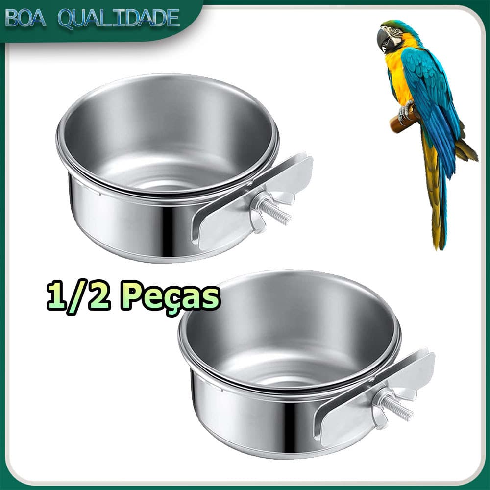 1/2 Comedouro para pássaros com suporte de encaixe aço inoxidável comedouro para papagaios comedouro pequenos animais