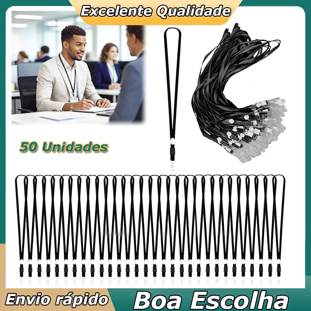 50 Unidades Preto Cordão de crachá Para crachás de identificação cordão para professores homens e mulheres