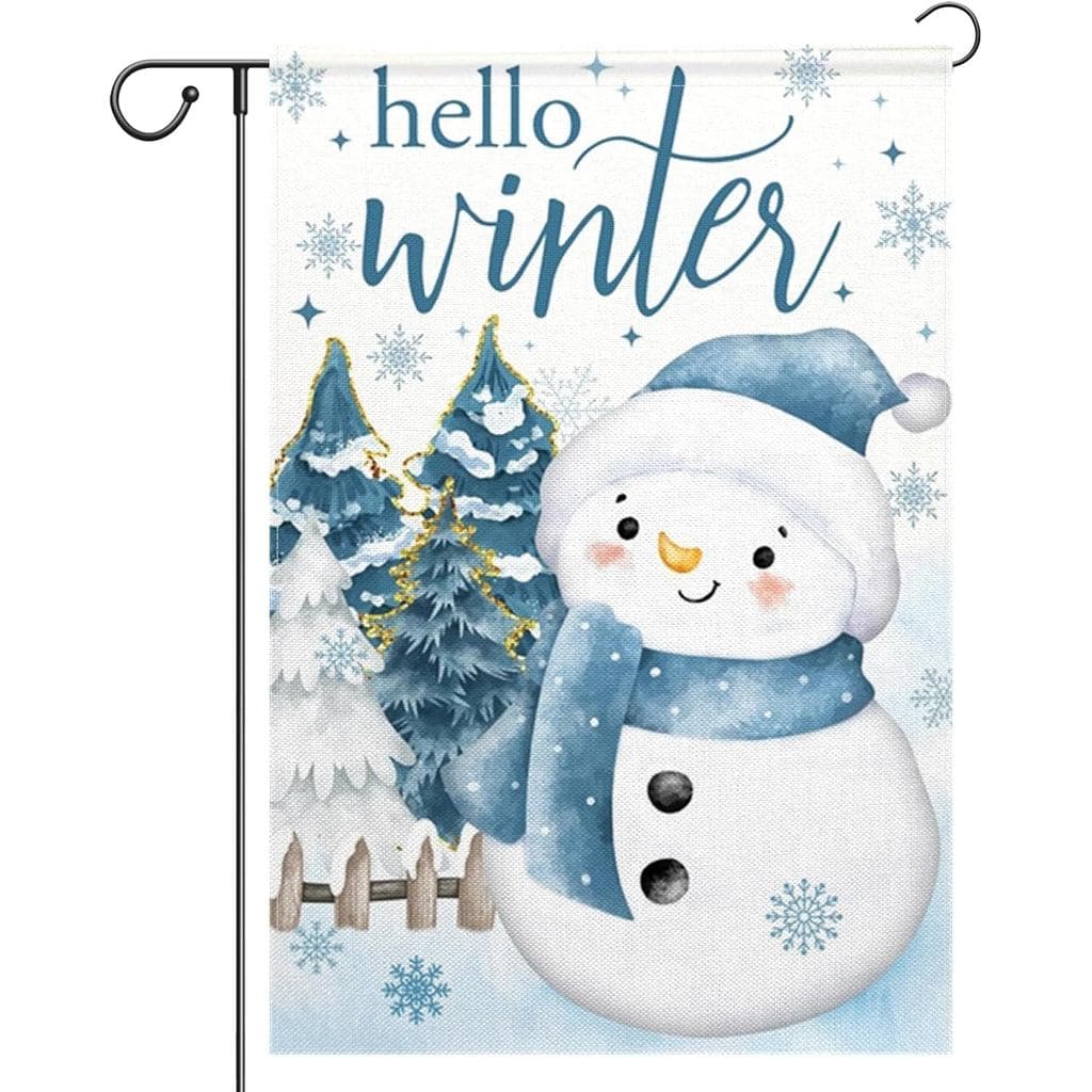 Bandeira de Jardim "Olá Inverno" com Boneco de Neve ChloropLastid, Dupla Face para Exteriores, Decoração de Natal e Féri