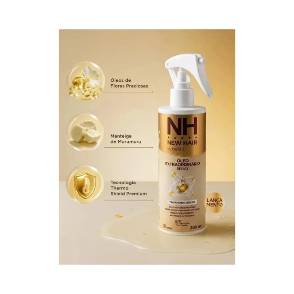 Spray Óleo Extraordinário 200ml Protetor Térmico Capilar Belkit