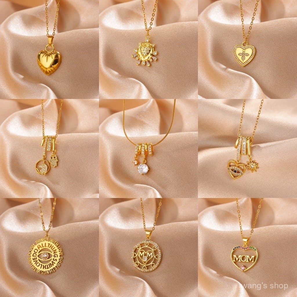 Colar Elegante com Pingente de Coração, Girassol e Olho do Diabo em Zircônia para Mulheres, Joia de Clavícula em Aço Ino