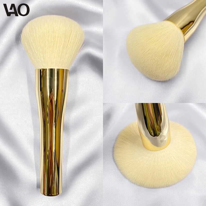 Pincel esférico grande para pó solto, cabeça redonda, fixação, pincel para pó de maquiagem, tubo dourado, pincel para pó